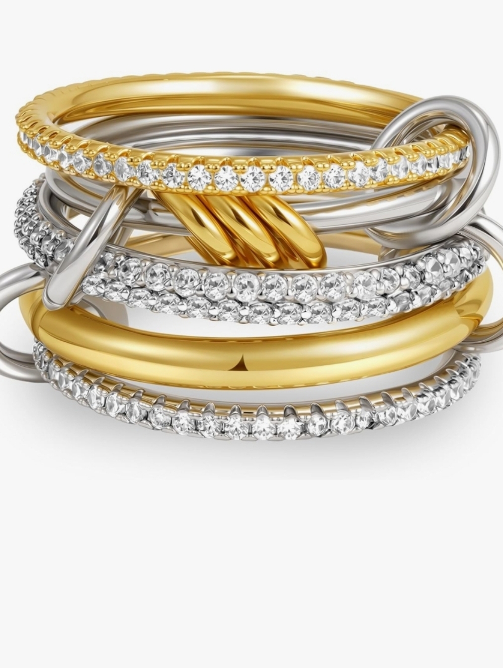 Gold & Silver Multi-Band Crystal Stackable Rings